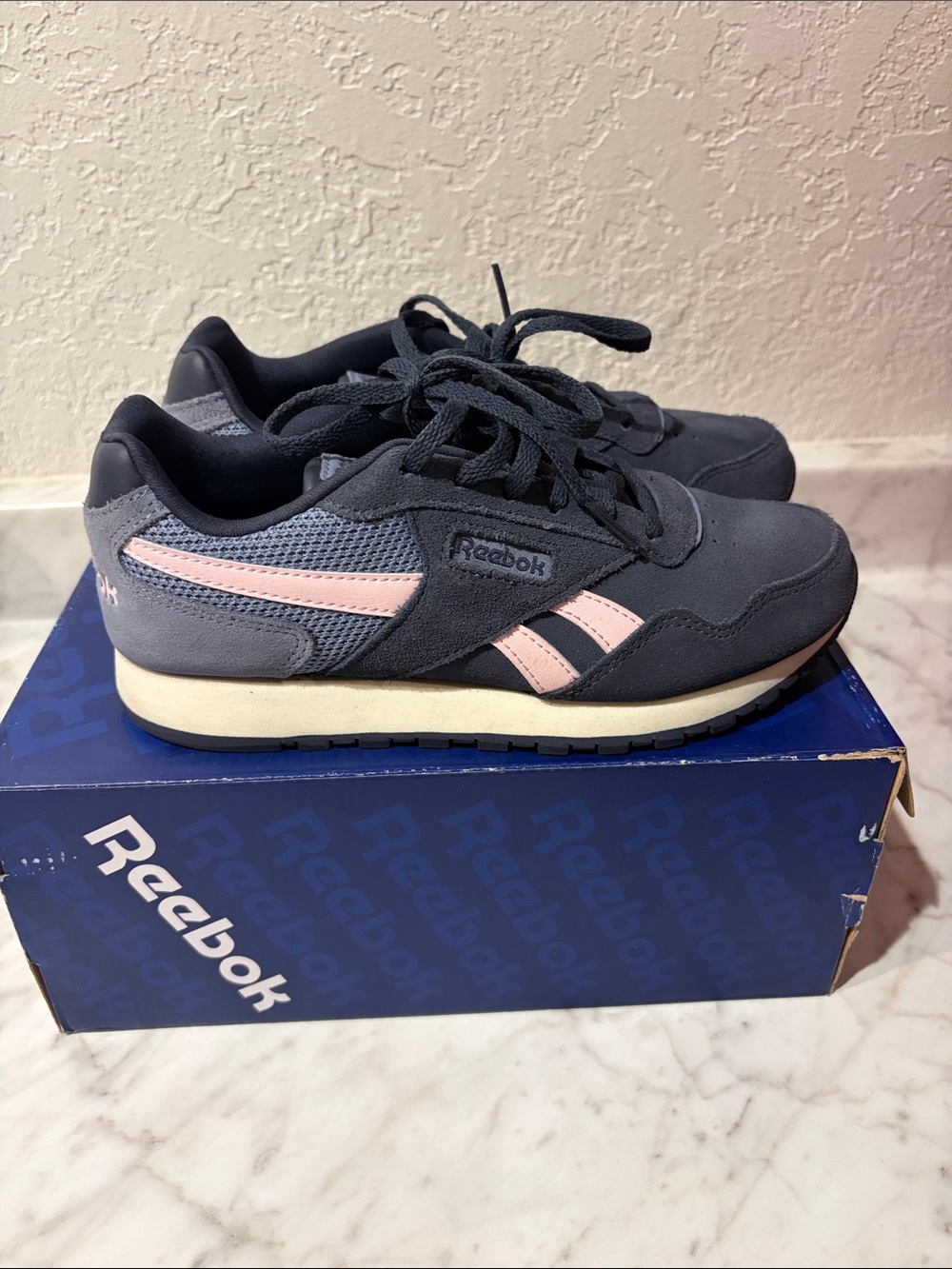Reebok Kids Navy with Pink Accent Retro Sneaker